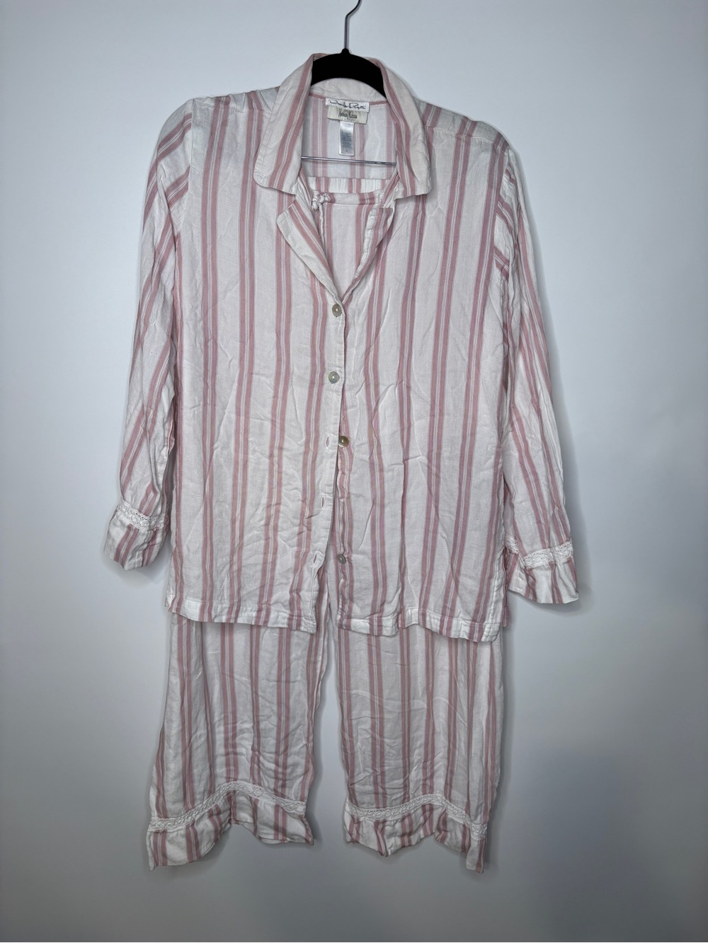 Oscar de la Renta Neiman Marcus Striped 2pc Pajama Set Size Large
